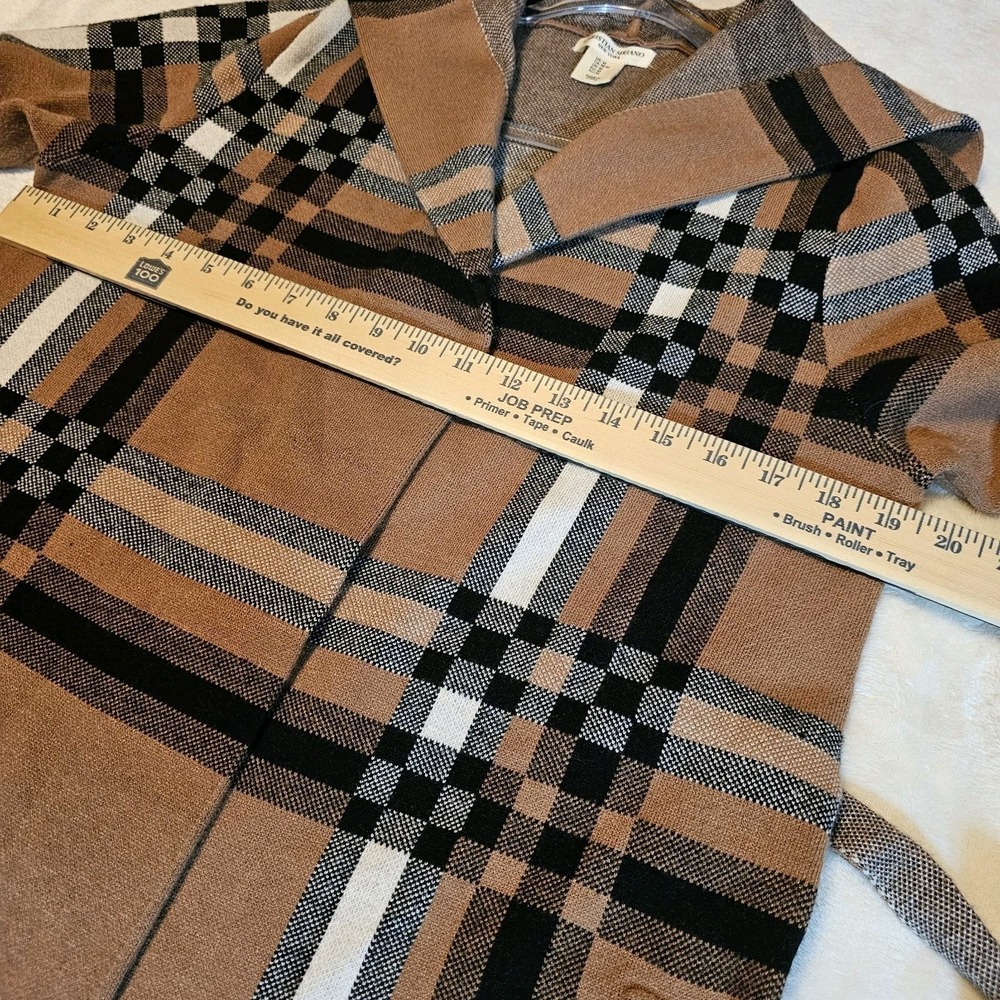 Christian Siriano Hooded Brown Plaid Cardigan Sweater Women's Size Medium - Picture 5 of 9